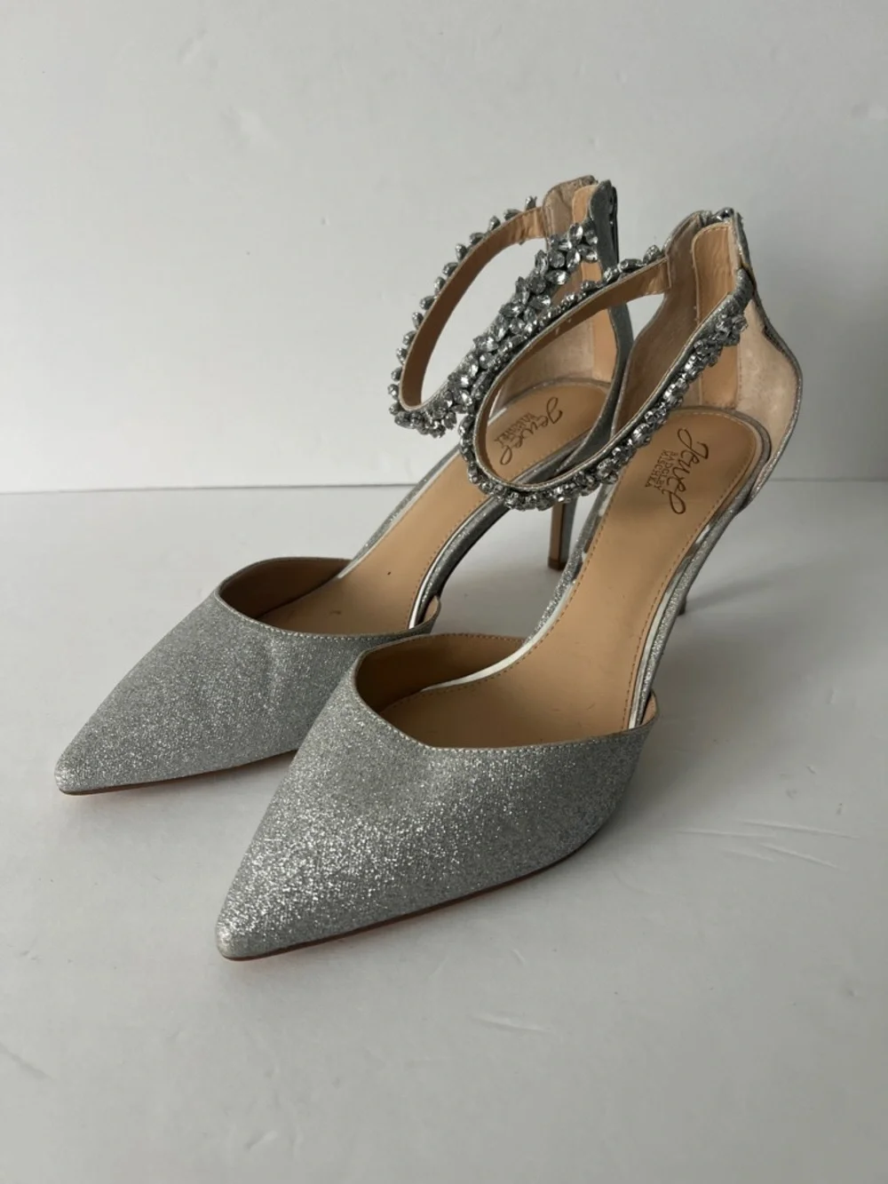 Jewel Badgley Mischka Robles Heels 11 Crystal‎ Kitten Heel Wedding Prom Glam @